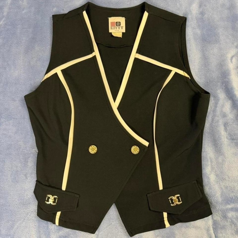 Vintage kitty Black and white vintage vest Women Size L‎